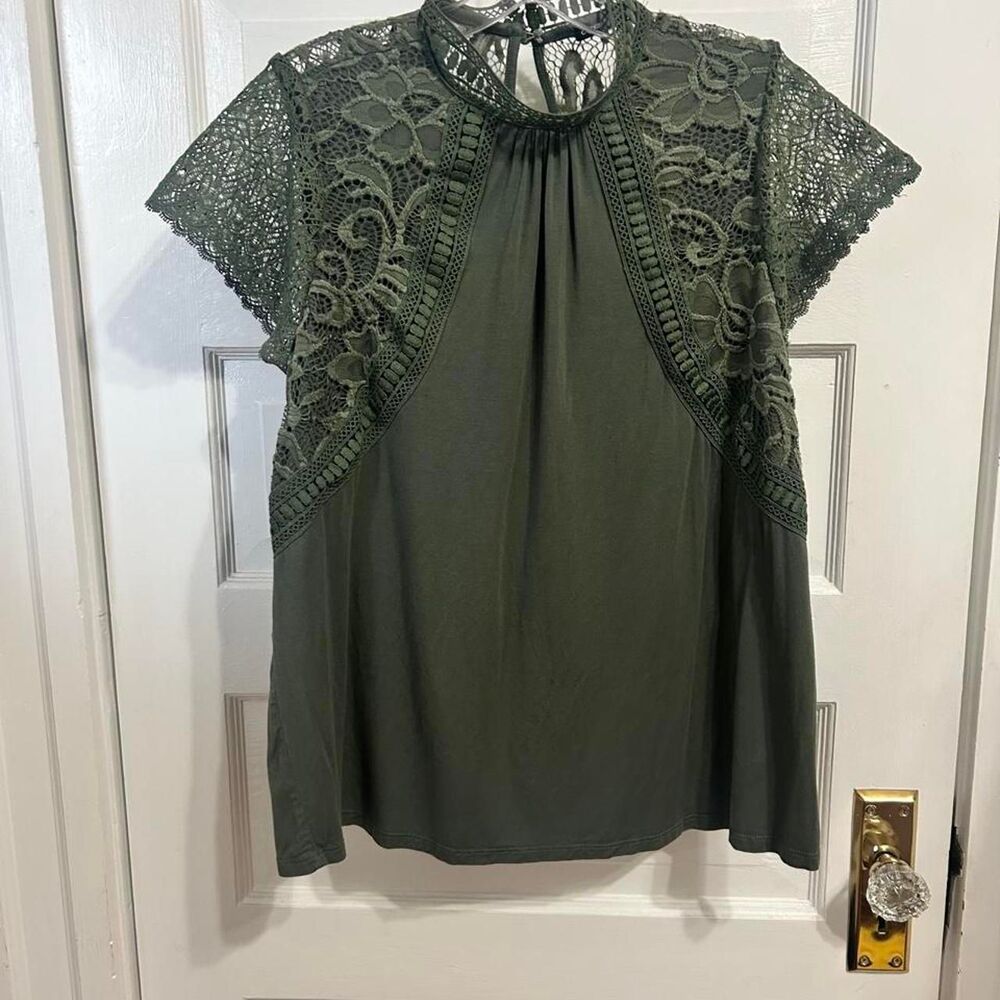 Cable-gauge Women's Green and Khaki Blouse